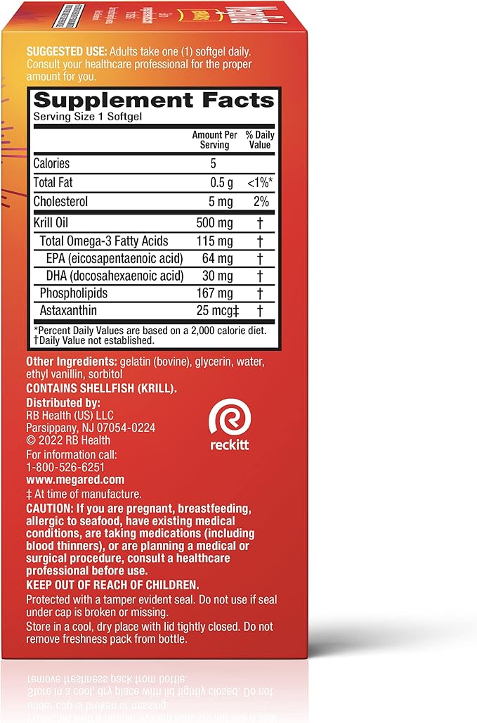 MegaRed Antarctic Krill Oil 500mg Omega 3 Fatty Acid Supplement, Extra Strength EPA & DHA Krill Oil Softgels (90cnt Box), Astaxanthin, Heart Health Supplement with No Fish Oil Aftertaste