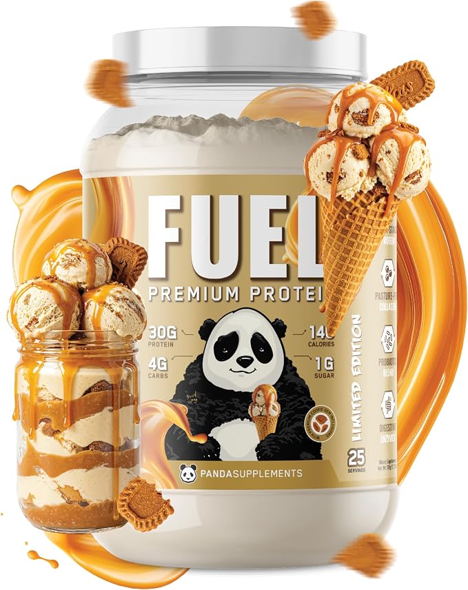 Underground Bio Labs Panda Fuel Premium Protein Whey,Hydrolyzed Collagen,Casein,Probiotics, Enzymes, Keto Friendly,Time Release, 25 Servings (2.5 Pound, Caramel Ice Cream Crunch)