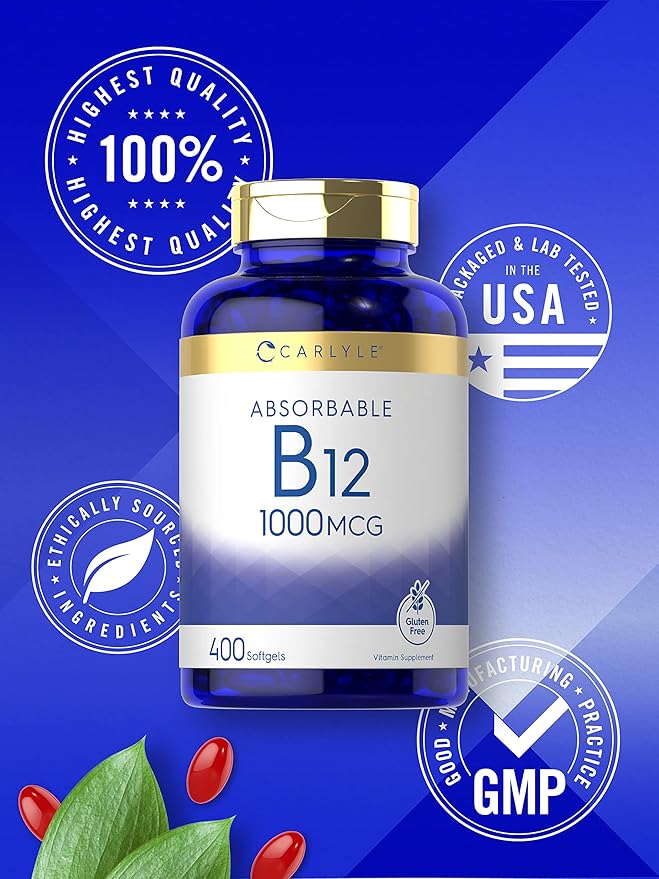 Carlyle Vitamin B12 1000 mcg Absorbable | 400 Softgels | Non-GMO and Gluten Free Supplement