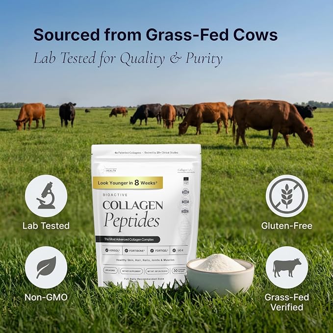 The Intelligent Health FORTIBONE®, FORTIGEL® & VERISOL®, Premium Bioactive Collagen Peptides Powder, Bone Support Functional Blend, Grass Fed Bovine Hydrolyzed Collagen, Unflavored, 30 Servings