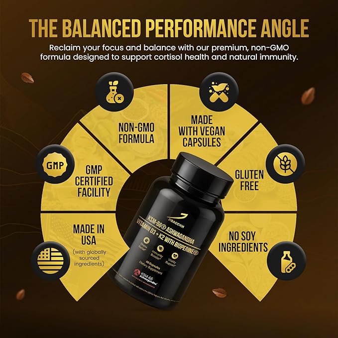 KSM-66® Ashwagandha Supplement 600 mg with Vitamin D3 5000 IU & K2 MK-7, BioPerine for Absorption, 4-in-1 - Stress Support, Mood & Immune Health - 60 Veg Capsules
