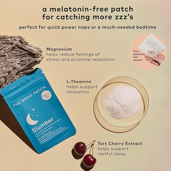 The Good Patch Slumber Sleep Patch Support, Melatonin Free, Sustained Release, Natural Patch with L-Theanine, Magnesium, Tart Cherry Extract, Plant Powered Wearable Wellness (24 Total Patches)