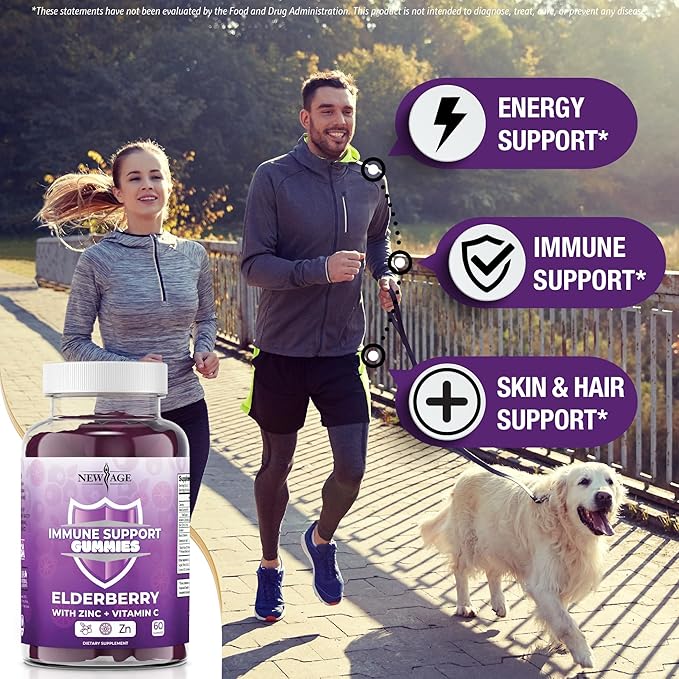 NEW AGE Immune System Support Gummies - Sambucus Black Elderberry Gummies with Vitamin C and Zinc (180 Count (Pack of 3))