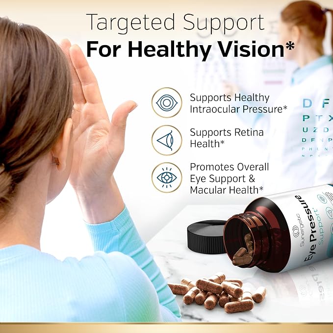 Sunergetic Premium Eye Pressure Support Supplement - Eye Pressure Supplement with Saffron, Lutein, Zeaxanthin, Bilberry & Pine Bark - Supports Ocular Health & Overall Vision - 30 Count