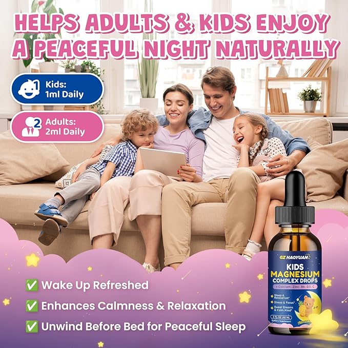 Magnesium Complex Liquid for Kids - Magnesium Glycinate, Malate, Taurate, Citrate with Calcium, Omega-3, L-theanine, Zinc,Vitamin B6 D3 C for Sleep, Relaxation, Calm & Focus, Pineapple Flavor, 2 Fl Oz