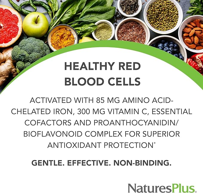 NaturesPlus Hema-Plex Iron - 60 Fast-Acting Capsules - 3 Pack - 85 mg Chelated Iron + Vitamin C & Bioflavonoids for Healthy Red Blood Cells - Vegan, Gluten Free - 90 Total Servings