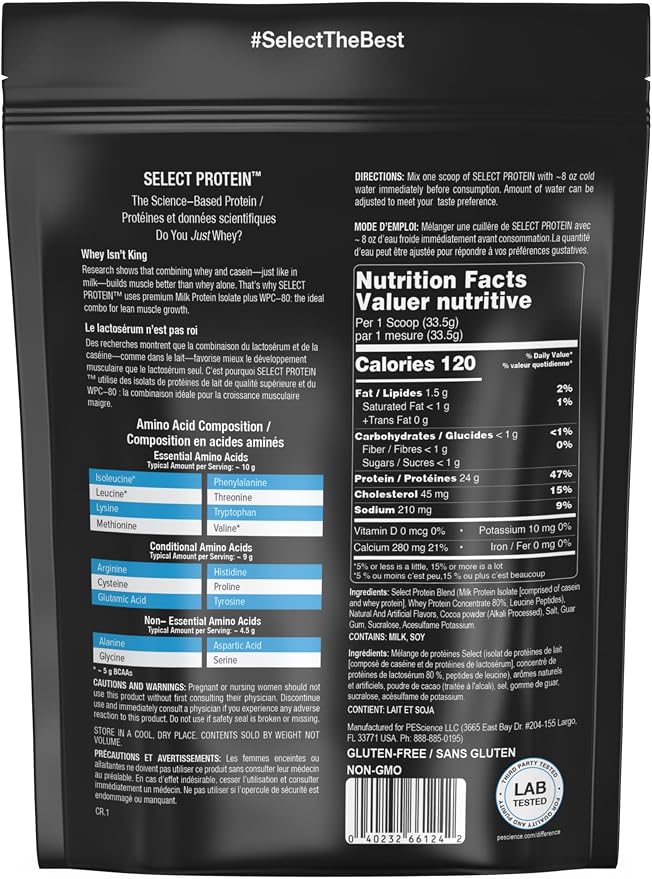PEScience Select Protein Powder, Whey and Casein Blend, Lean Protein Powder for Women and Men, Low Calorie, Low Carb, Keto Friendly, Gluten Free, Frosted Chocolate Cupcake - 5 Servings