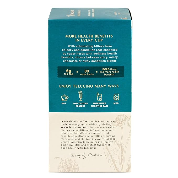 Teeccino Dandelion Mocha Tea - 25 Tea Bags - Caffeine-Free, Roasted Herbal Tea with Prebiotics, 3x More Herbs than Regular Tea Bags - Gluten-Free, Acid-Free Coffee Alternative, (Pack of 3)