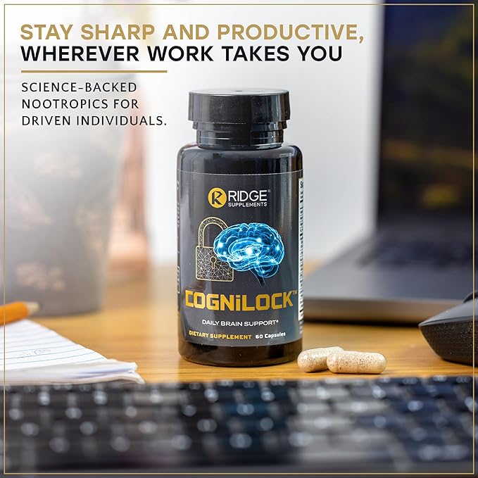 CogniLock Nootropic Brain Supplements for Memory and Focus - Cognitive Supplement for Men, Women & Seniors - Brain Fog Vitamins w/Lion’s Mane, Alpha GPC, Citicoline, CognatiQ™ Coffee Fruit - 60 Pills