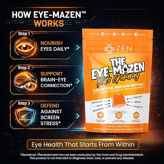 The Eye-Mazen Kids Gummy Eye Vitamins for Vision and Eye Health - Lutein and Zeaxanthin Supplements for Eyes with Omega 3 & Vitamin A - Eye Supplements for Kids