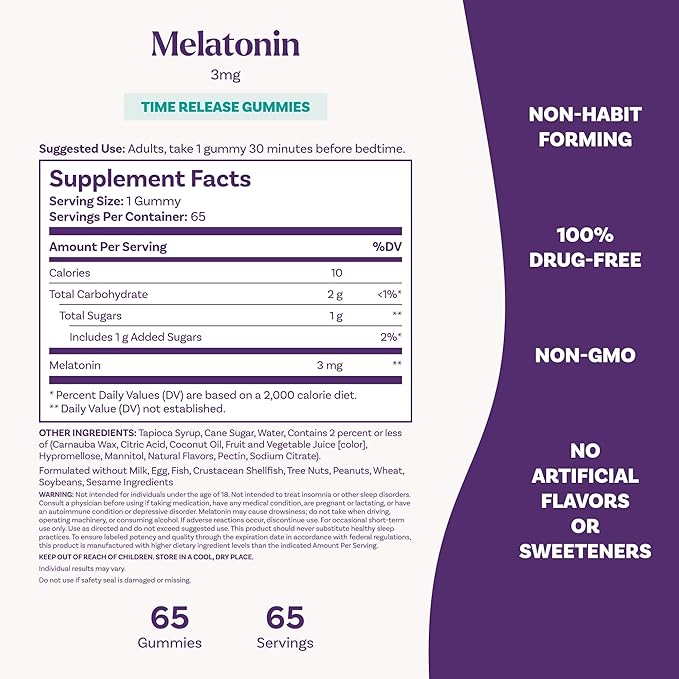 Natrol Time Release Melatonin Gummies, Sleep Support for Adults, 3 mg Melatonin Supplements for Sleep Support, 65 Strawberry-Flavored Gummies, Up to a 65 Day Supply, (Pack of 2)