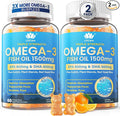 Fish Oil Omega 3 Gummies 1500mg for Adults - Triple Strength with EPA & DHA, COQ10, Red Yeast Rice - Wild Caught Omega 3 Fatty Acids Supplements for Hḙar-t & Brain - Sugar Free, Burpless, 120 Count