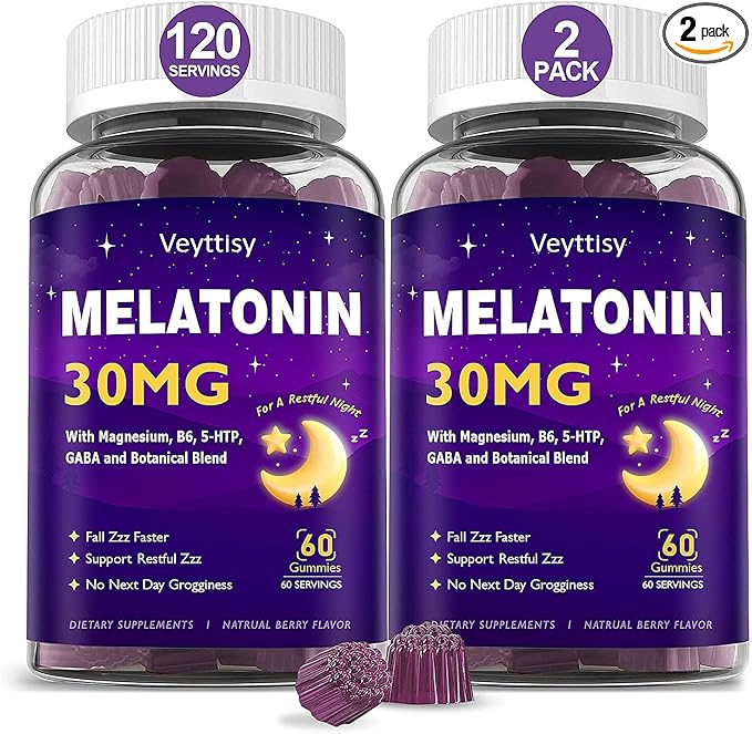 Melatonin 30mg Gummies for Adults - Sugar Free Melatonin Gummies Maximum Strength with Magnesium, B6, GABA & Botanical Blend - Non-Habit Forming,Vegan, Non GMO, Natural Mixed Berry Flavor