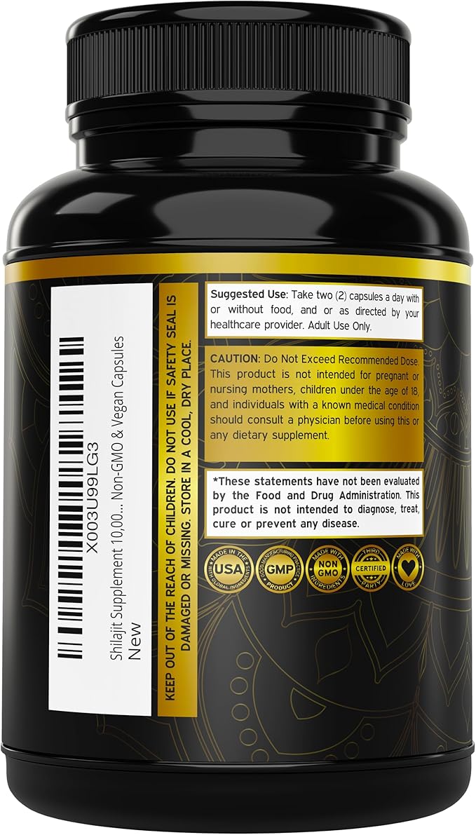 Shilajit Capsules (150 Count) Premium Shilajit Supplement for Men (High in Trace Minerals, No Fillers, Manufactured in The USA) 1000mg Per Serving, Third Party Tested, Non-GMO & Vegan Safe