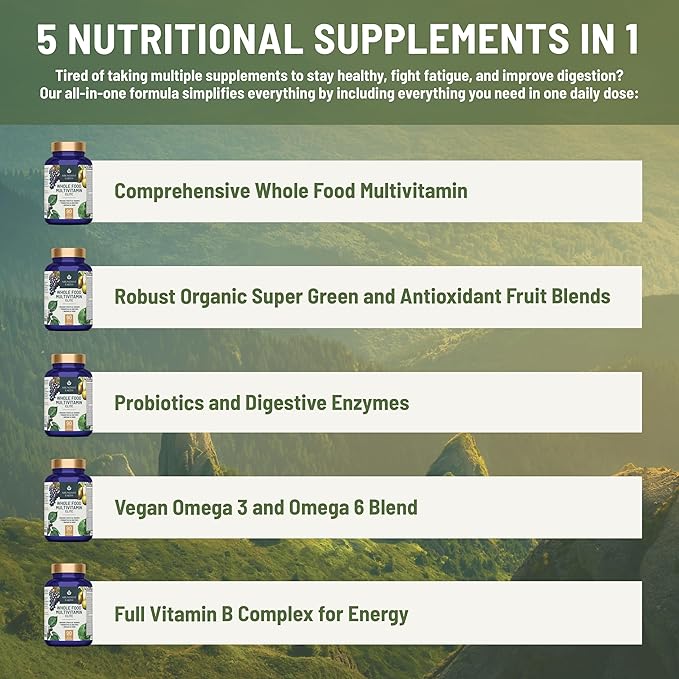 Abundant Earth Whole Food Multivitamin for Women Daily Multi Vitamins Supplements for Men Mens Multivitamins + B Complex, Probiotic Multi Enzyme, Omegas for Organic Energy Mood Digestion 90ct-4pk