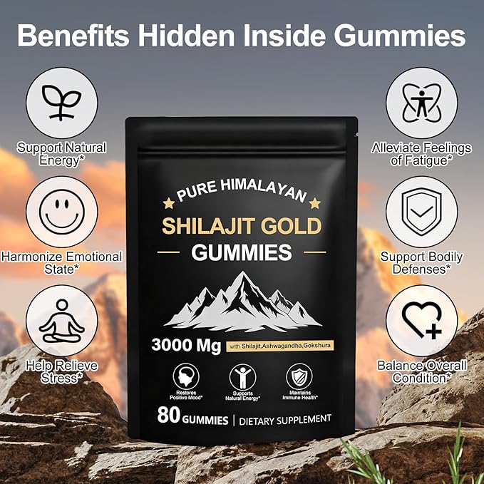 Shilajit Gummies | Shilajit Gold Gummies for Men & Women | Rich in Ashwagandha & Gokshura | Fulvic Acid & 85+ Trace Minerals | No Added Sugar | 100% Natural Organic, 80 Gummies