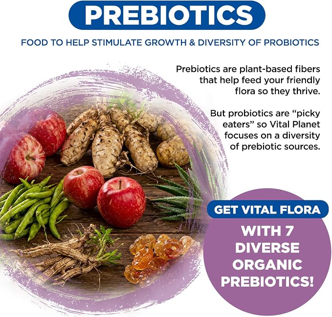 Vital Planet - Vital Flora Women’s Daily Probiotic 60 Billion CFU, 60 Diverse Strains, 7 Organic Prebiotics, Vaginal and Immune Support, Bloating, Digestive Health Probiotics for Women 30 Capsules