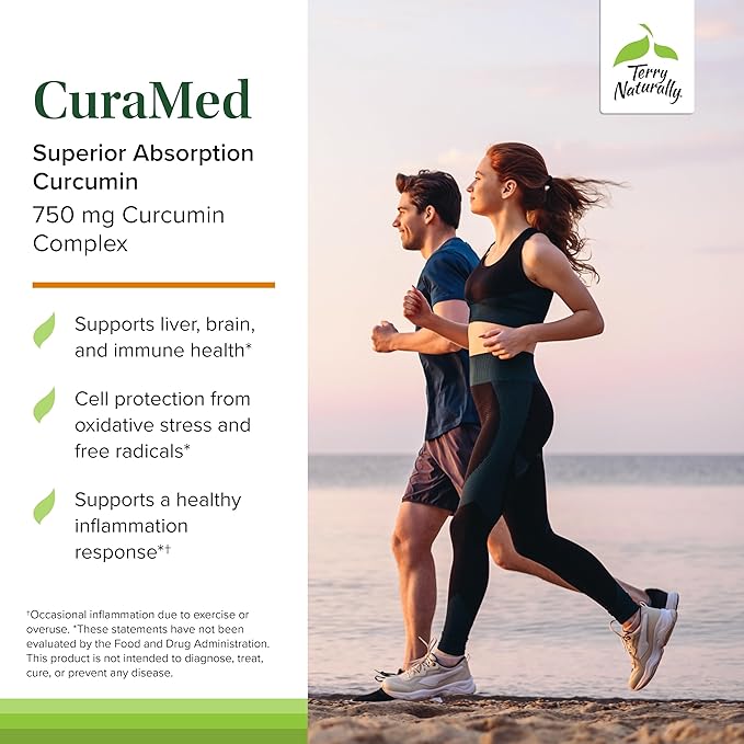 Terry Naturally CuraMed 750 mg - Antioxidant Supplement for Brain & Heart Health - Supplement with High-Potency Curcumin Complex - Kidney, Liver & Immune Health Support - 120 Softgels (Pack of 2)