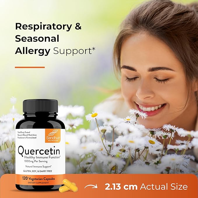 Quercetin 500mg Vegetarian Capsules 120 Count | 1000mg Per Serving of 2 Capsules | Immune Support Supplements For Respiratory, Cellular Health & Seasonal Allergies | Quercitin for Men & Women Immunity