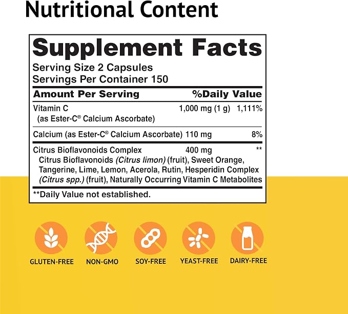 American Health Ester-C 500 mg with Citrus Bioflavonoids Capsules, 300 Count