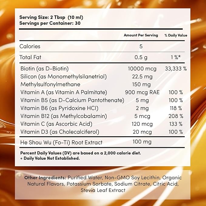 Vida Lifescience Aurora Nutrascience Ultra-Liposomal Biotin 10,000 mcg Collagen Booster Supplement, Supports Healthy Hair, Skin & Nails, Caramel Flavor, 30 Servings, 10 fl oz