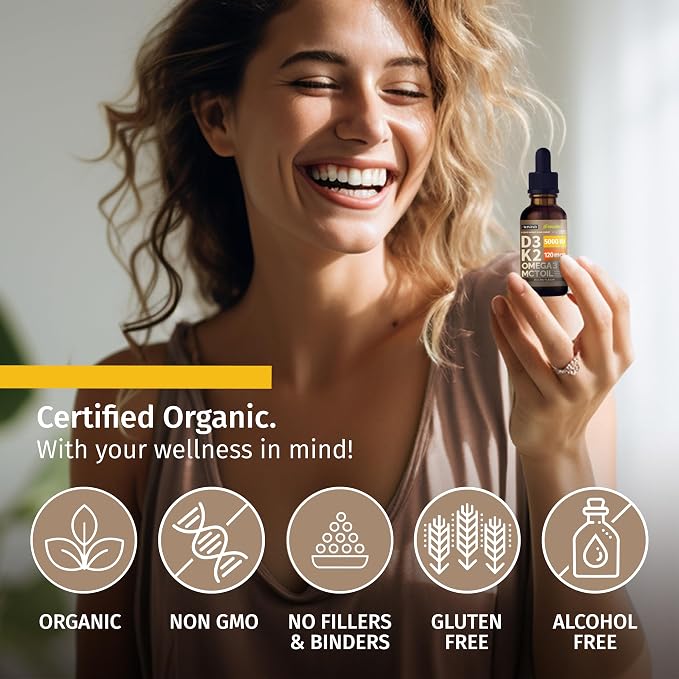 NUSAVA (2 Pack) Organic Vitamin D3 K2 Drops with MCT Oil Omega 3, 5000 IU, Maximum Strength Vitamin D Liquid, No Fillers, Non-GMO Liquid D3 for Faster Absorption and Immune Support (Mocha, 2 Fl Oz)