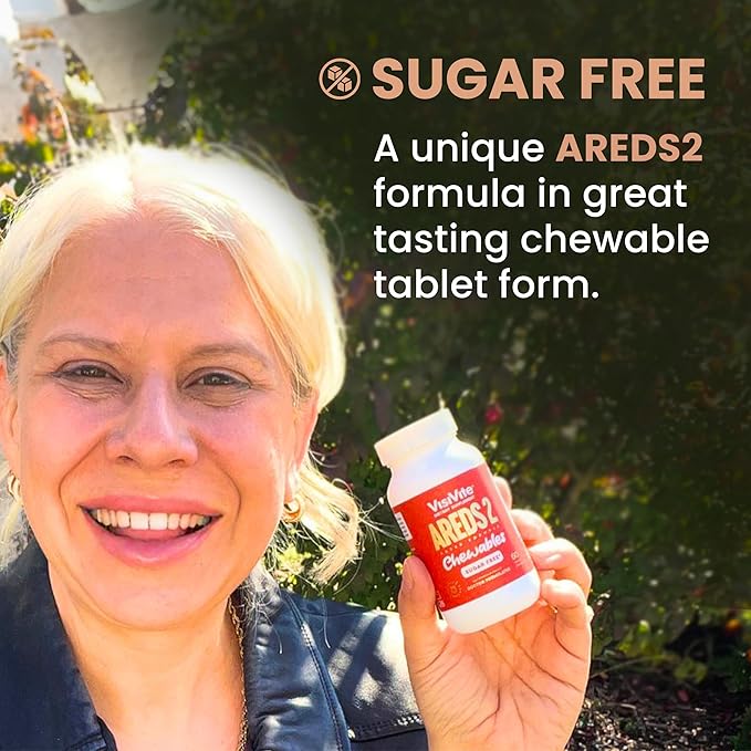 VisiVite AREDS 2 Sugar-Free Eye Vitamins - Alternative to Lutein Gummies for Eyes - Lutein for Eye Health - Premium Sugar-Free Eye Vitamins - Eye Care Supplements for Adults (Chewable Tablets)