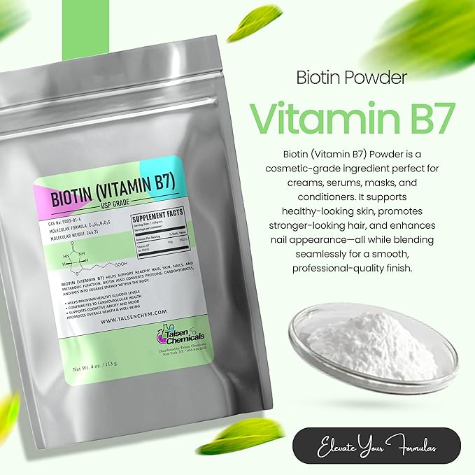 Biotin (Vitamin B7) Powder Vitamin B7 Powder for Hair, Skin, and Nail Health, Biotin Vitamin Non-GMO, Gluten-Free (4 Ounce / 113 Grams)