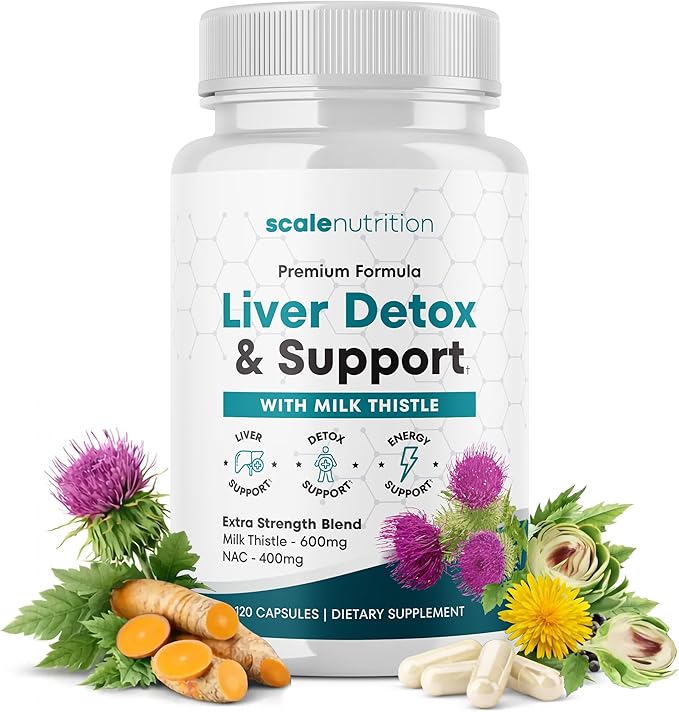 Liver Detox & Support – High Potency 1960mg Formula for Detox, Energy & Digestive Support – Milk Thistle, NAC, Turmeric, Artichoke & Dandelion – 120 Capsules