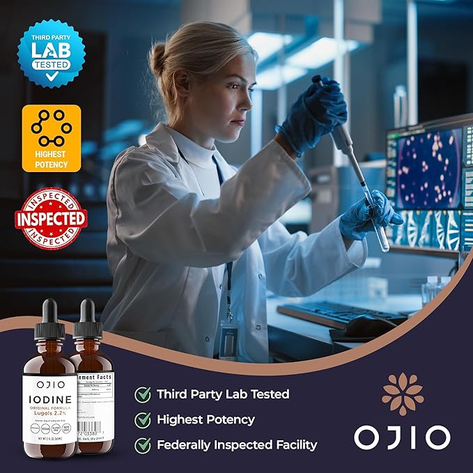 Lugols Iodine Solution 2% - 1 Year Supply - High Potency Liquid Oral Iodine Drops with Superior Absorption – Improves Overall Health & Energy for Women, Men, Kids - 2 fl Oz (Pack of 1)
