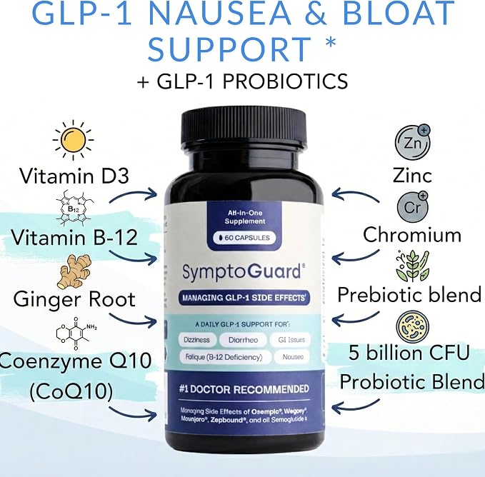 Natural GLP-1 Supplement Support Vitamin for Digestive Comfort and Energy Levels with Pre and Probiotics, Vitamin D3/B12, Chromium and Ginger Root – 60 Capsules (30 Day Supply)