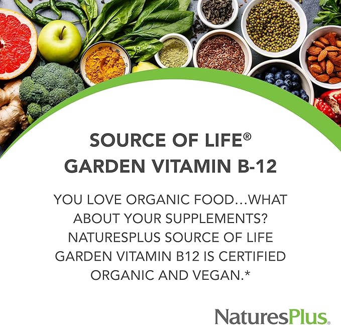 NaturesPlus Source of Life Garden Vitamin B12 - 60 Capsules, Pack of 2 - Includes 20+ Whole Food Extracts - USDA Certified Organic, Non-GMO, Vegan, Gluten Free - 60 Total Servings