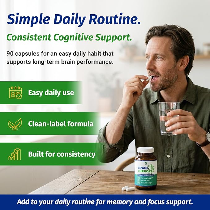 1 Body Brain Support Supplement with Alpha GPC and Lion's Mane Extract, 90 Capsules, Twin Pack