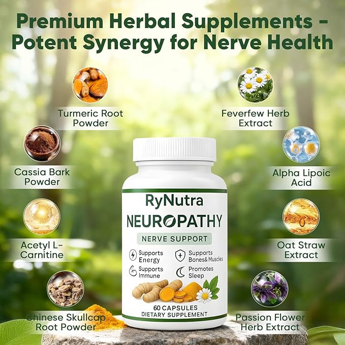 Rynutra Nerve Support – Nerve Health & Wellness Supplement with Vitamins C, B12, – Supports Energy, Nervous System & Overall Well-Being, 60 Capsules