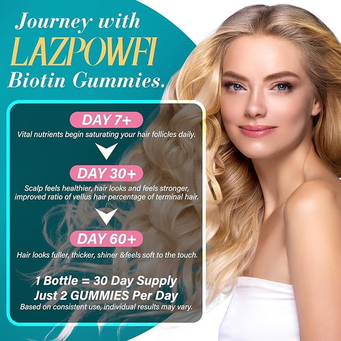 Biotin Gummies -Hair Skin and Nails Vitamins for Men & Women, Vegan Vitamin B7, Supports Hair Growth and Stronger Nails,90 Day Supply - Blueberry-3 Pack