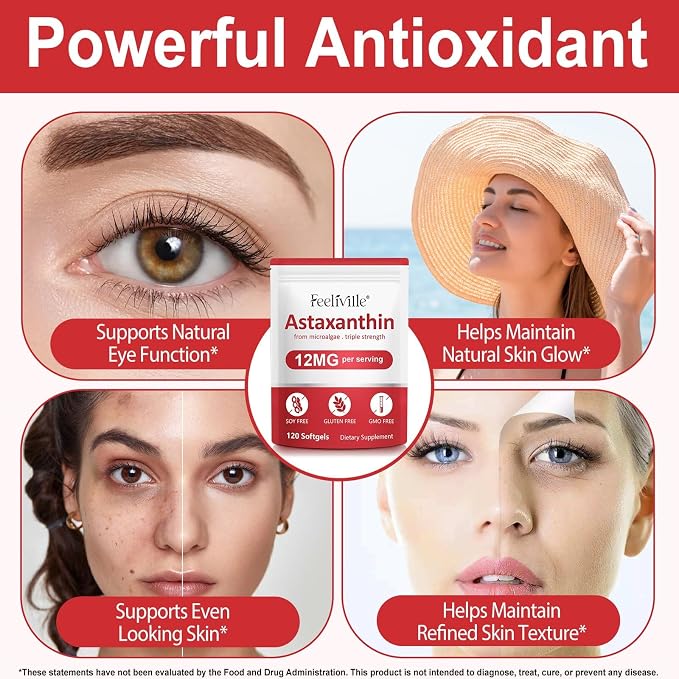 VOFANK Astaxanthin 12mg, Premium Astaxanthin Supplements with Antioxidant Activity, Supports Eye, Joint, Immune, Skin Health, Internal Circulation, Non-GMO & No Gluten 240 Softgels