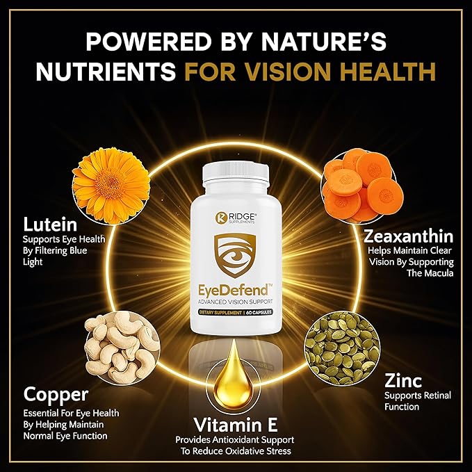EyeDefend Vision Support Supplement – Supports Overall Vision - Lutein, Zeaxanthin, Bilberry, Vitamin A, C, E & Antioxidants – Blue Light Defense for Eye Health & Visual Function – 60 Capsules