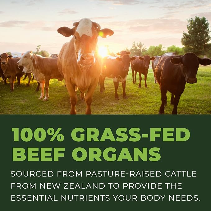 Beef Organ Supplement Grass Fed - 7 Beef Organs Complex from New Zealand - Liver Heart Pancreas Kidney Lung Spleen Bone Marrow - Non-GMO, No Fillers, Hormone & Antibiotic Free - Carnivore Diet - 180ct