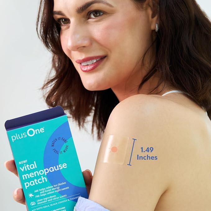 plusOne Vital Menopause Patches AM & PM – Hot Flash & Night Sweat Support – Promotes Energy & Sleep – Herbal Arjuna Daily Patches – 16ct | Herbal Arjuna Daily Patches, Promotes Energy & Sleep