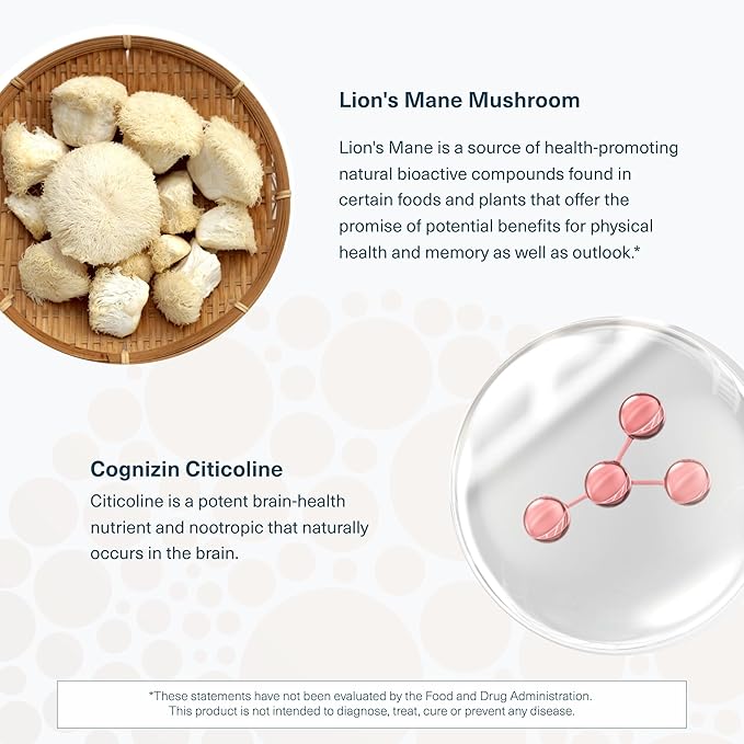 Youtheory Lion's Mane Plus - Mushroom Supplement with Cognizin - Offers Focus & Brain Support* - 60 Vegetarian Capsules