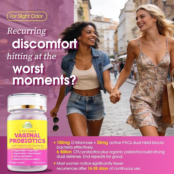 Vaginal Probiotics for Women with Prebiotics & Cranberry - Dr. Formulated Feminine pH Balance Daily Supplement, Supports Vaginal Odor Control & Urinary Tract Health, 30 Servings