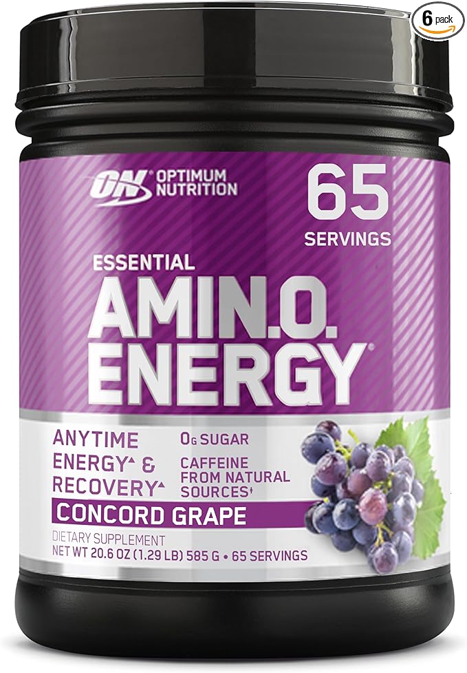 Optimum Nutrition Amino Energy - Pre Workout with Green Tea, BCAA, Amino Acids, Keto Friendly, Green Coffee Extract, Energy Powder - Concord Grape, 65 Servings (Packaging May Vary) (Pack of 6)