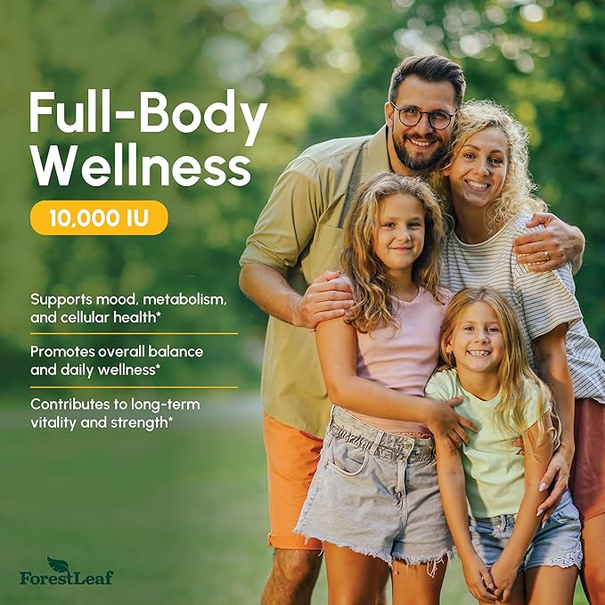 ForestLeaf Vitamin D3 10,000 IU | VIT D - VIT D3 Vitamin D Supplements for Women and Men | Bone Health, Teeth and Immune Support | Easy to Swallow Pills | High Potency Daily, 6-Month Supply, 180 Caps
