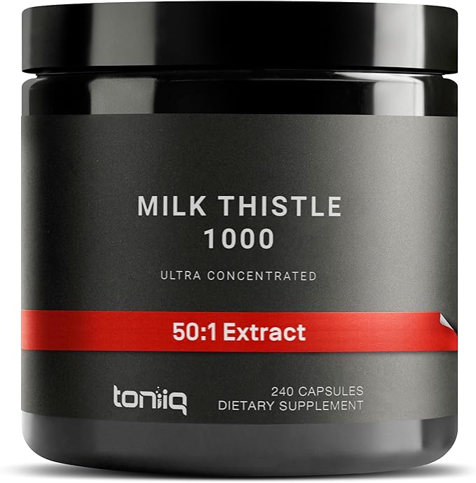 Toniiq Milk Thistle - Ultra High Potency 50:1 Extract with 80% Silymarin - Highly Concentrated - Third-Party Lab Tested - 240 Capsules