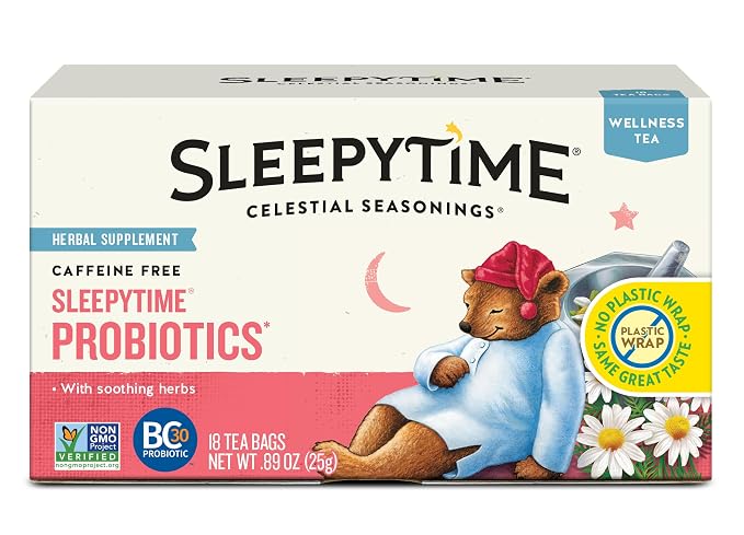 Celestial Seasonings Sleepytime Wellness Tea Plus Probiotics, Caffeine Free, 18 Tea Bags Box