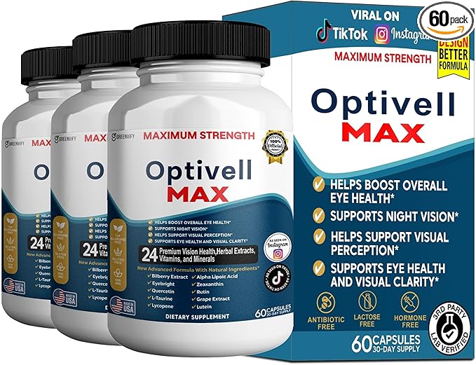 Optivell MAX Eye Health Supplement, 24 Premium Vision Vitamins & Minerals, 60 Capsules, 30 Day Supply (3)