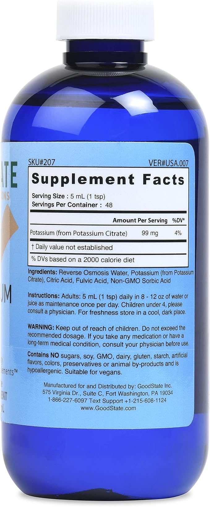 Good State-Liquid Ionic Minerals Potassium (48 Days At 99mg. Plus 2 mg Fulvic Acid)