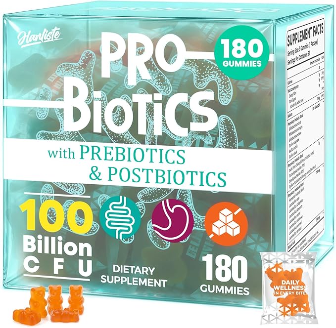 (180 Count) Probiotic Gummies, 19 in 1 Prebiotics Postbiotic Probiotic Gummies, 100 Billion CFU Probiotics for Women Men, Complete Immune, Gut & Digestive Support*, Sugar Free, Vegan