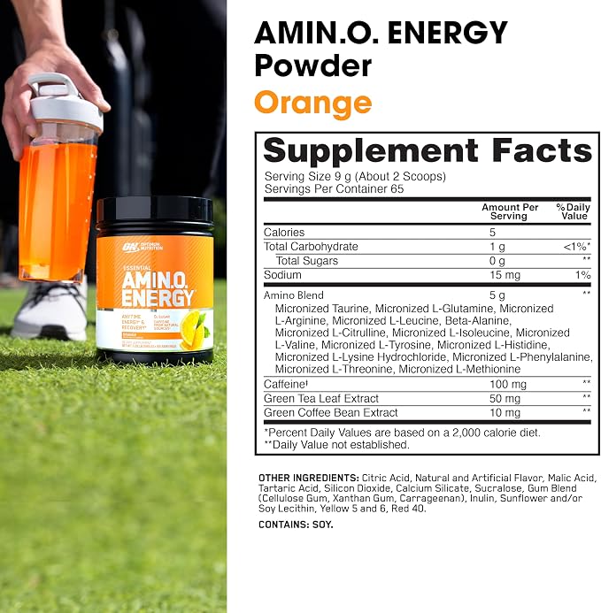 Optimum Nutrition Amino Energy - Pre Workout with Green Tea, BCAA, Amino Acids, Keto Friendly, Green Coffee Extract, Energy Powder - Orange Cooler, 65 Servings (Packaging May Vary) (Pack of 6)