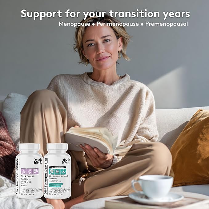 Youth & Tonic DIM Supplement for Women – Estrogen Metabolism & Hormonal Support – Menopause, Perimenopause & Premenopausal Bundle, 90 Capsules